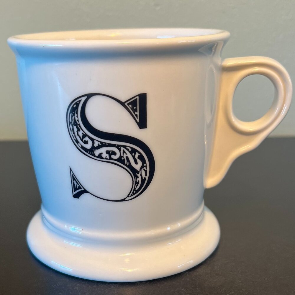 Anthropologie Monogram Letter S Initial Shaving Ceramic Coffee Mug  15oz Cup